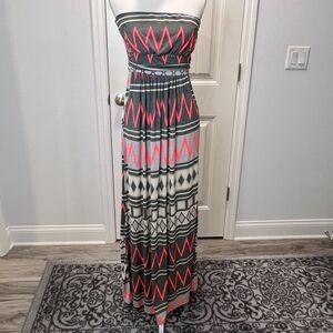 A Cut Above Boutique Women's Maxi Strapless Dress Gray Orange Large